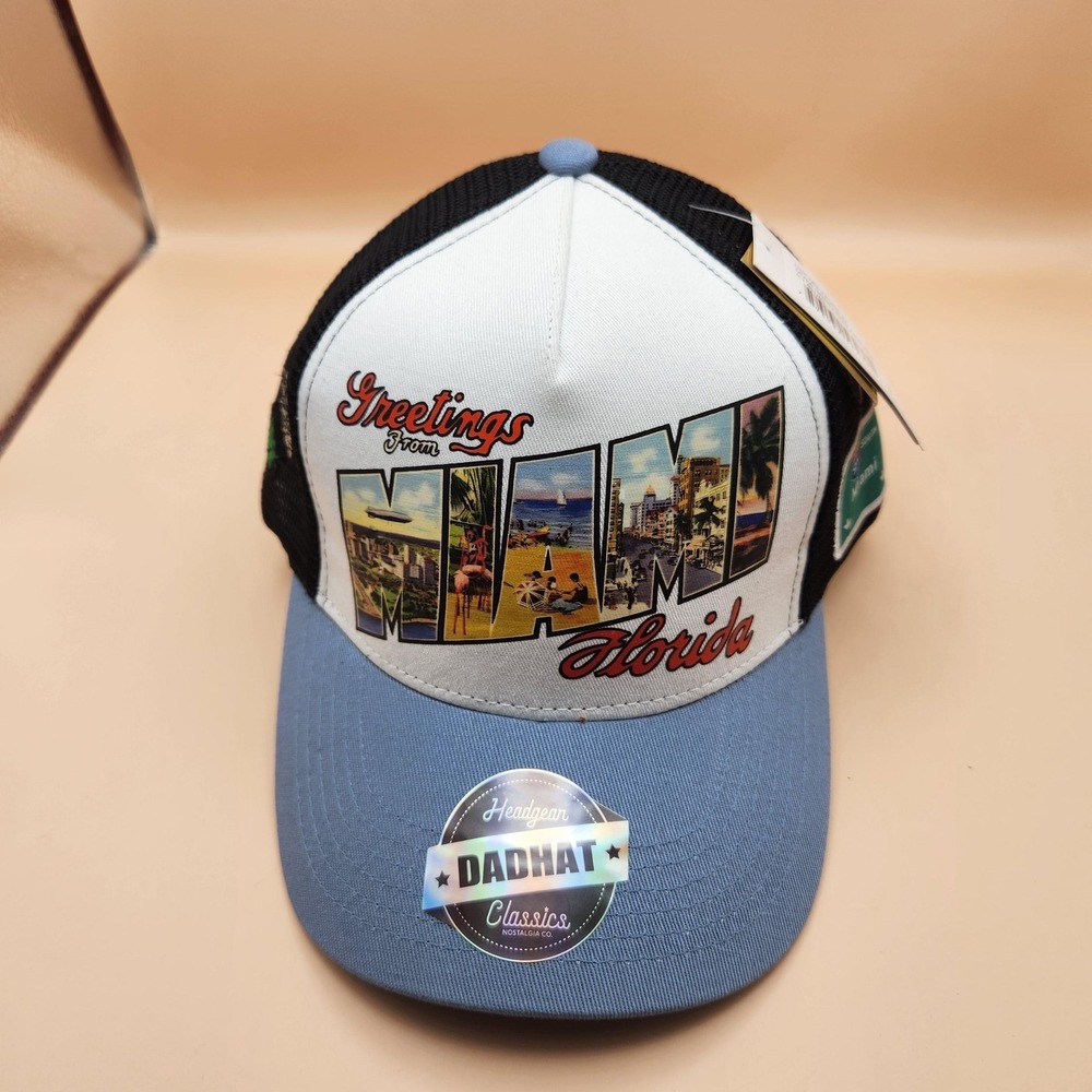 Headgear‎ Classics Miami Greetings Hat Cap Snap Back One Size Blue Trucker Mens